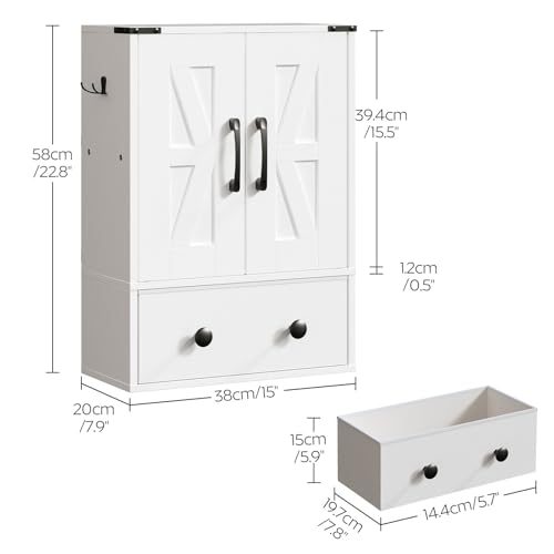 Bathroom Wall Cabinet with Fabric Drawer, Double-Door, White E479