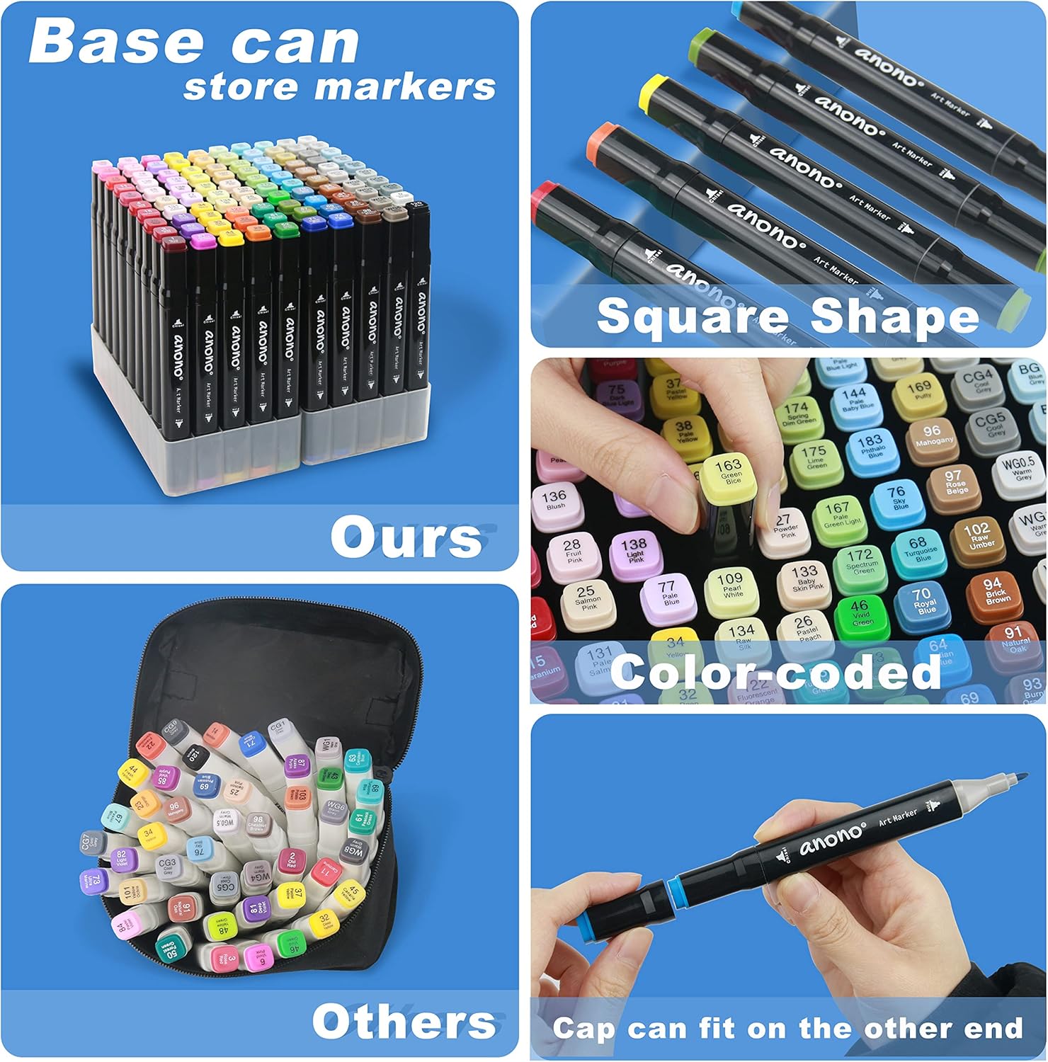 anono Alcohol Markers, 80 Colors Dual Tip Art Markers for Coloring I503