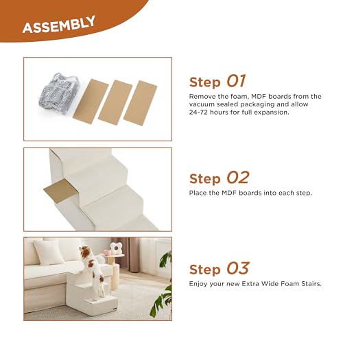 Lesure Dog Stairs for High Beds, Extra Wide 4-Steps with Non-Slip Bottom, Grey X63439