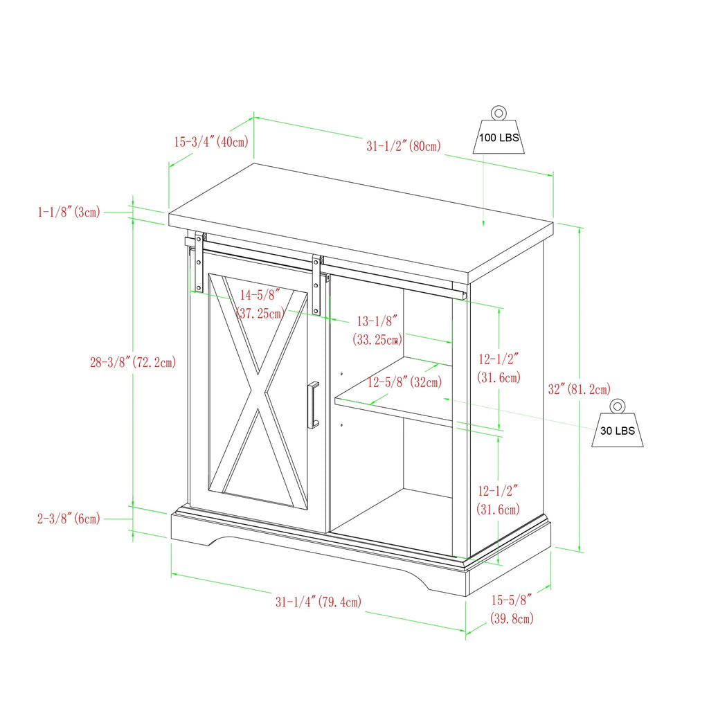 Walker Edison Sliding Barn Door Accent Cabinet, Grey Wash W76819