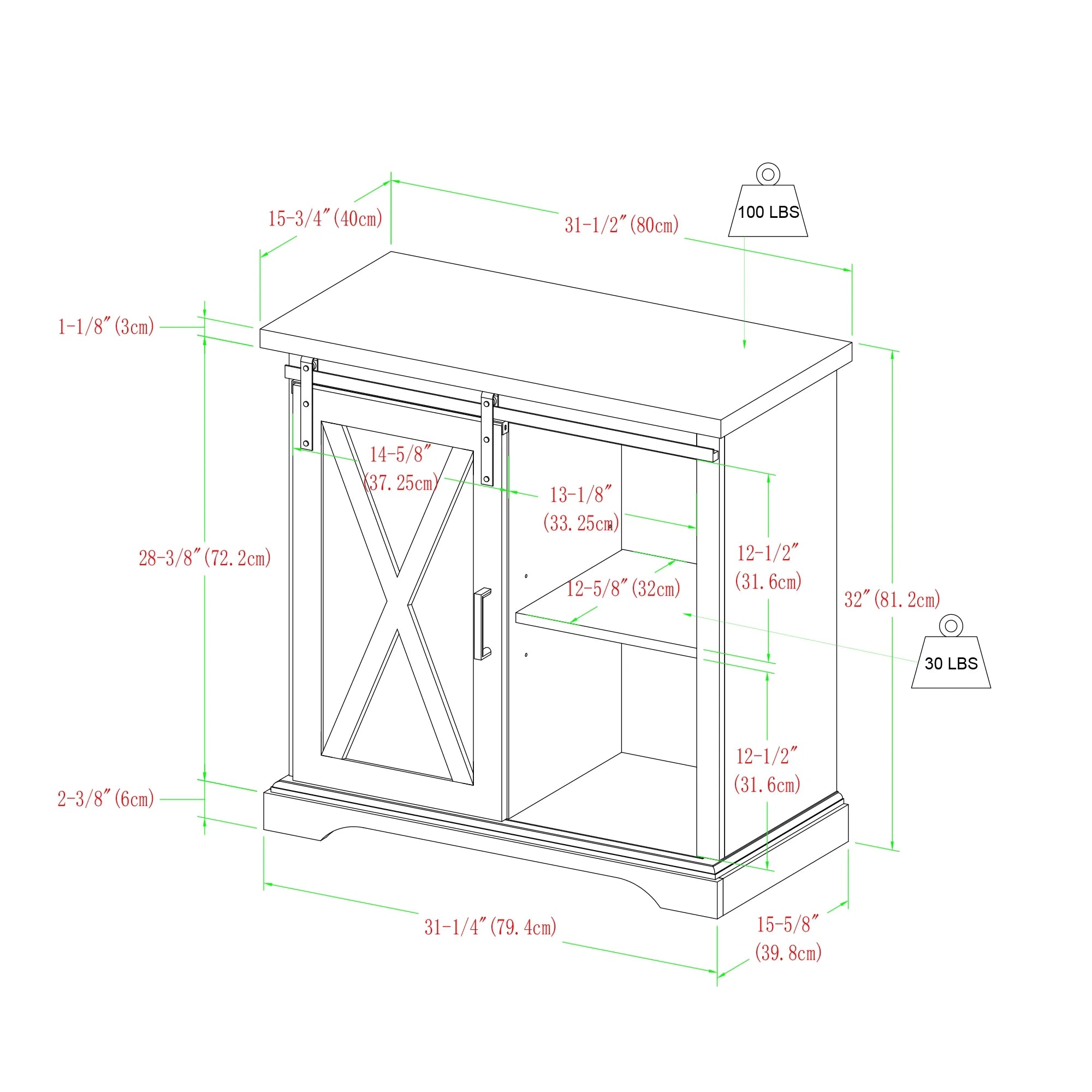 Walker Edison Sliding Barn Door Accent Cabinet, Grey Wash W76819