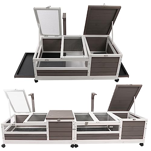 Tortoise Habitat on Wheels Large Wooden Indoor Outdoor Reptile Cage with Tray 39" W U23719