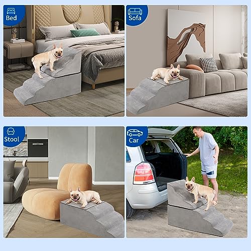 28 Inch High Dog Stairs for Bed, Extra Wide 6 Tier Pet Steps with Washable Cover F547