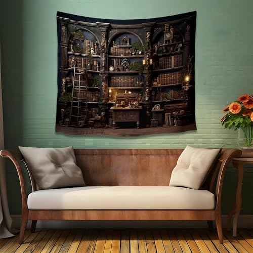QGHOT Medieval Bookshelf Tapestry Vintage Library Wall Hanging P36533