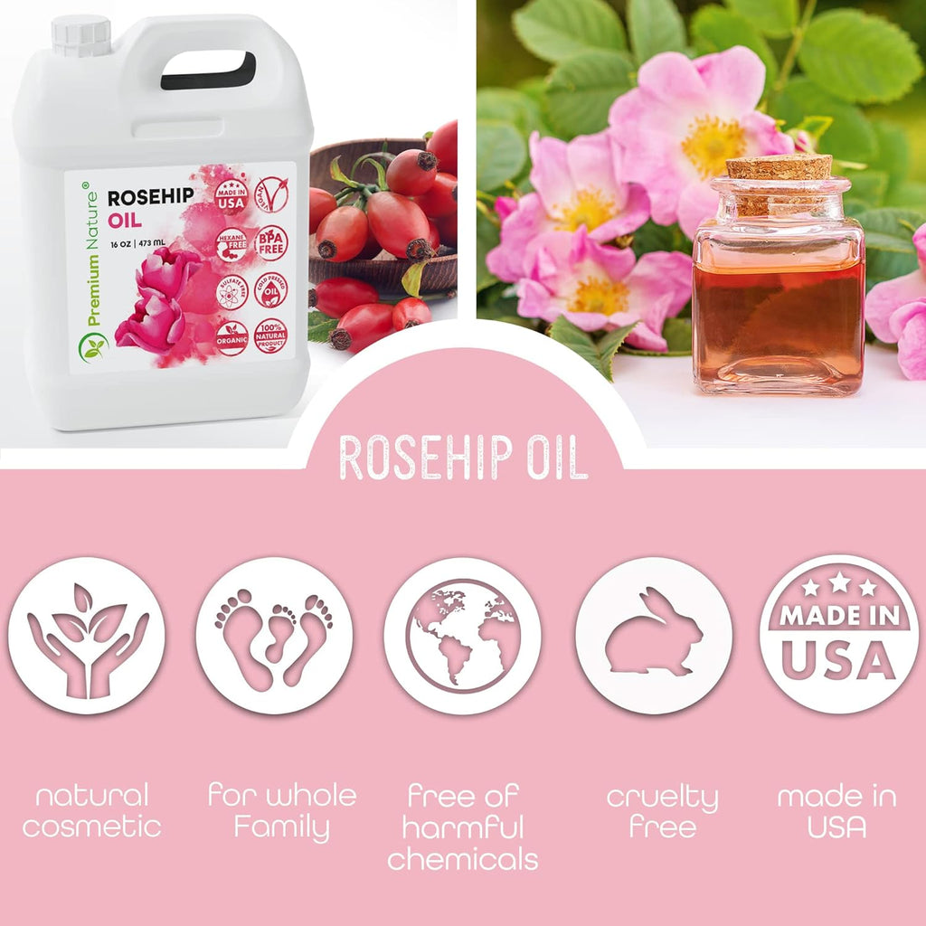 Rosehip Oil for Skin Face Body Hair Nails 16oz Cold Pressed Unrefined X7473
