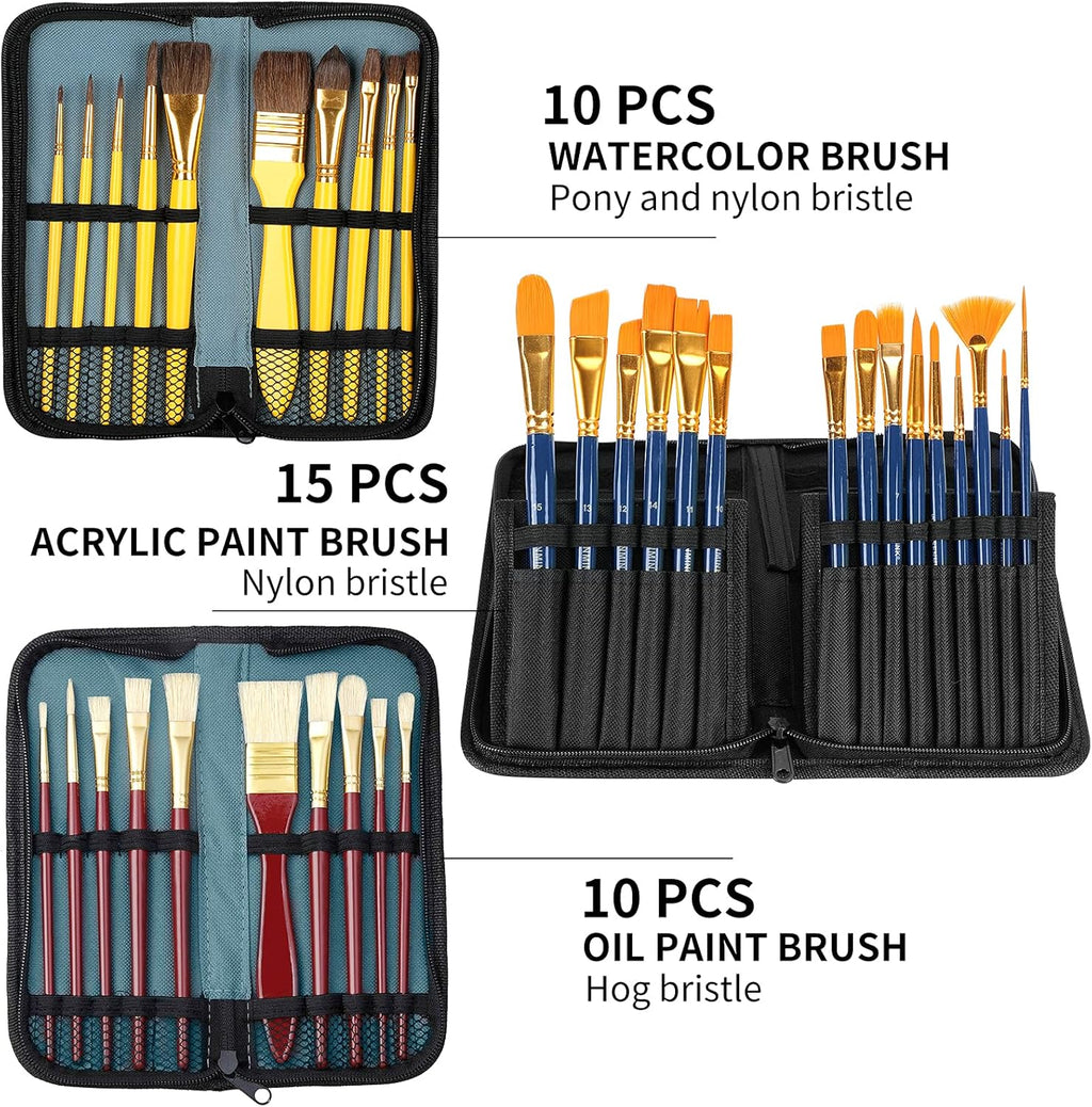 Deluxe Artist Painting Set with Aluminum and Beech Wood Easel, 48 Acrylic Paints E8964