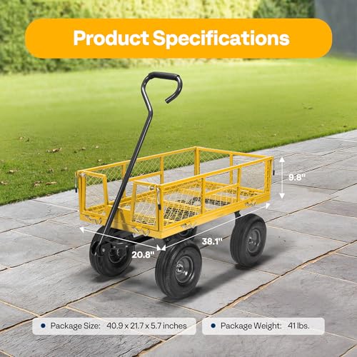 VIVOHOME Heavy Duty 880 Lbs Mesh Steel Folding Garden Cart Wagon with Removable Sides H820787
