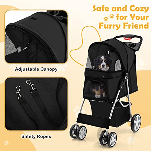 Giantex Folding Dog Stroller for Small Medium Dogs Cats with 4 Lockable Wheels, Navy Q23024