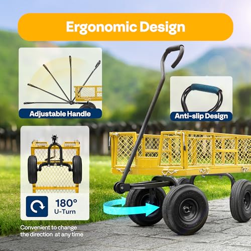 VIVOHOME Heavy Duty 880 Lbs Mesh Steel Folding Garden Cart Wagon with Removable Sides H820787