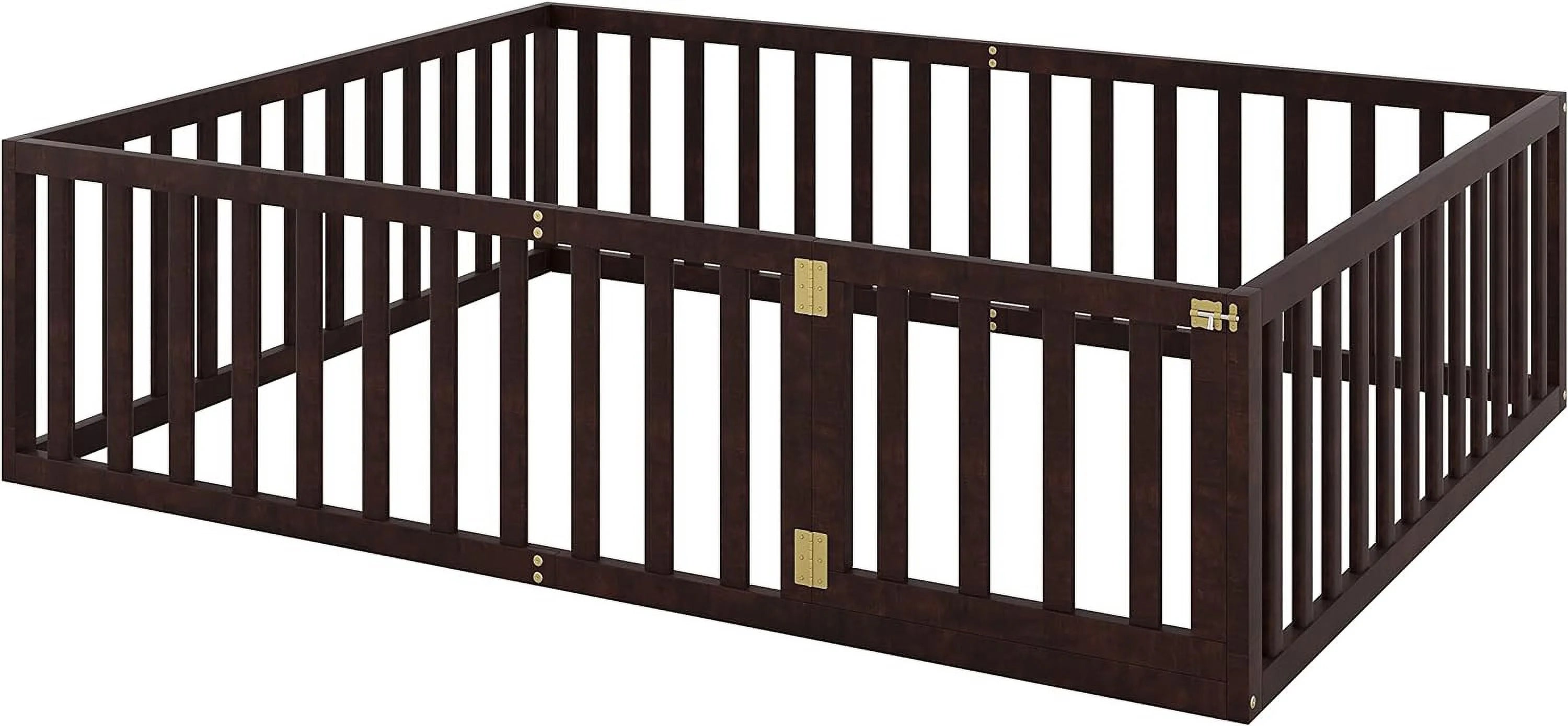 Walnut Queen Montessori Floor Bed with Fence for Kids F162987