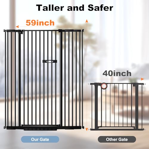 Extra Tall Cat Gate for Doorways and Stairs, Auto Close Metal Pet Gate, Black Z19428