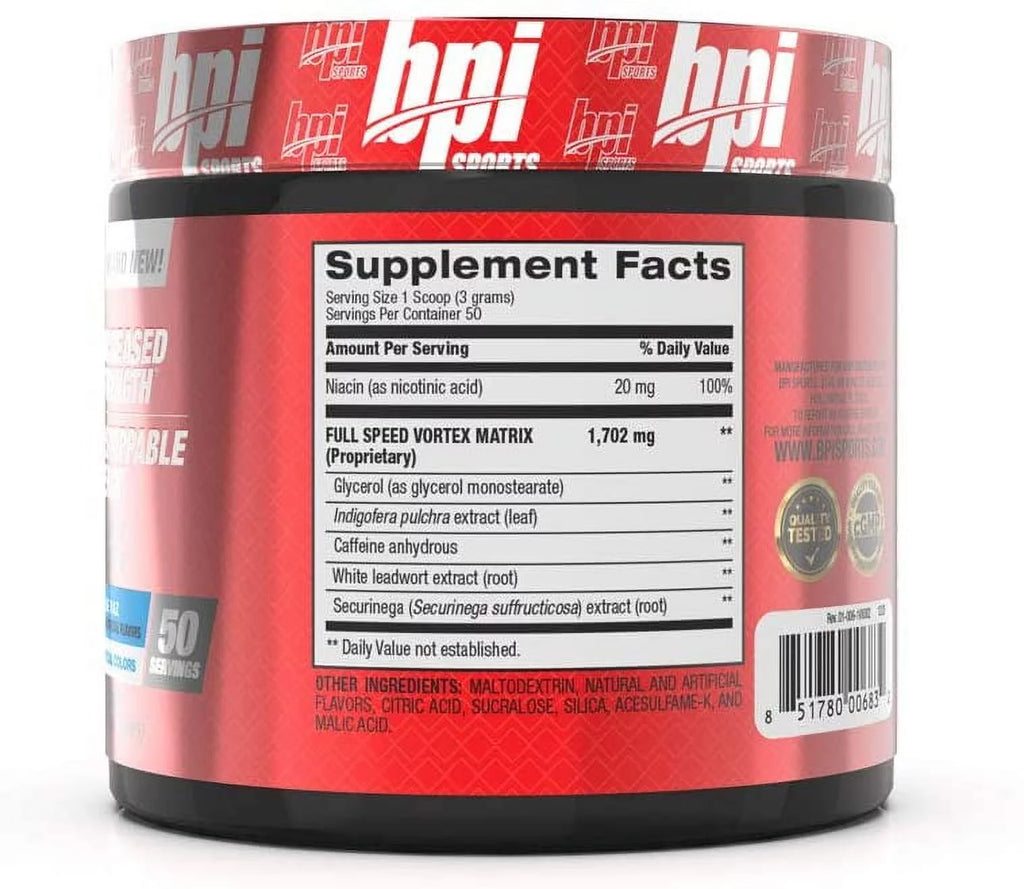 BPI 1MR Vortex Pre-Workout Powder, Snow Cone, 50 Servings P3356
