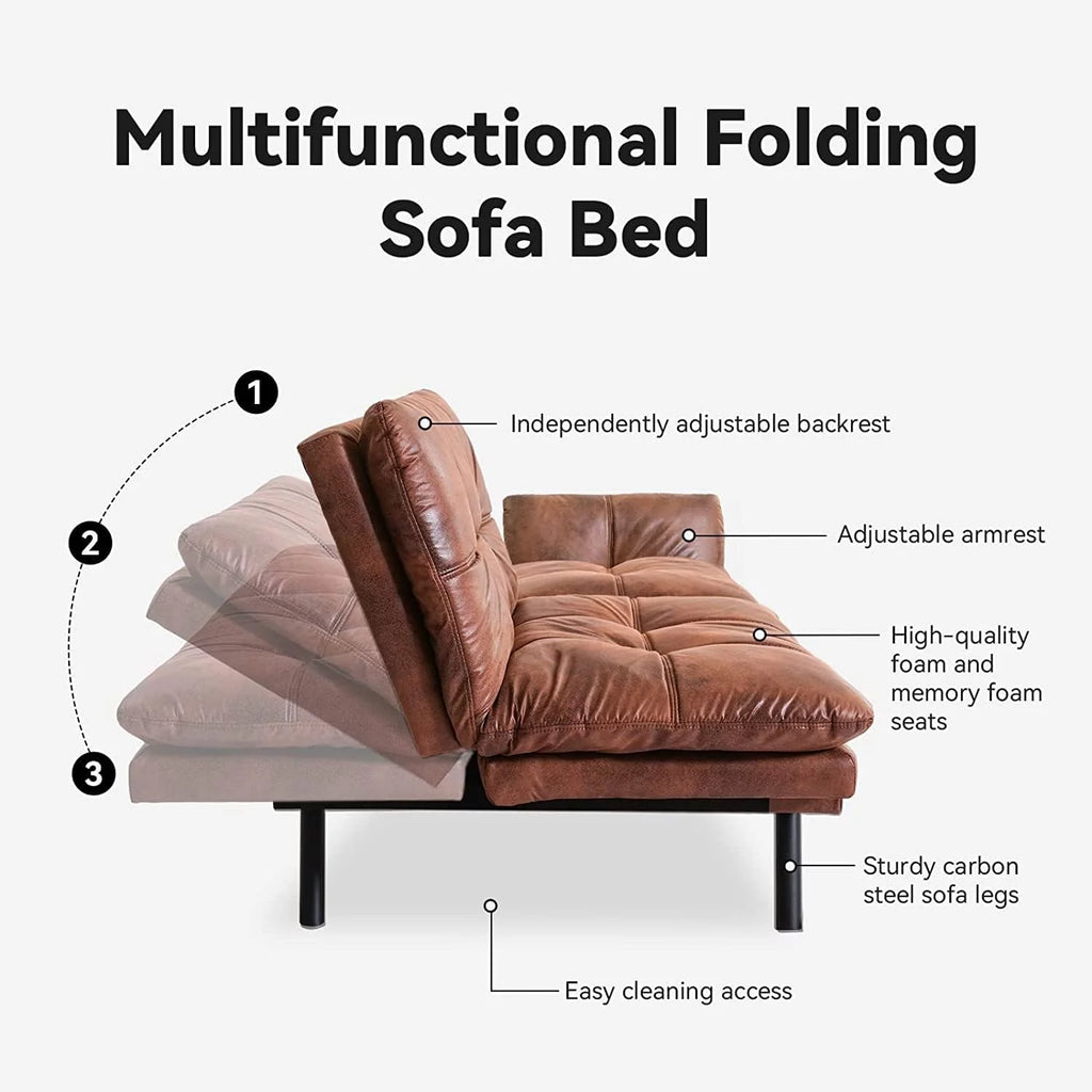 HESTINYSU 70.5'' PU Leather Futon Sofa Bed, Brown N390556