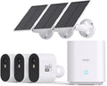 AOSU 5MP Solar Security Cameras Wireless Outdoor, 166° Ultra-Wide-Angle, Home Security Camera System 3-Cam Kit with Color Night Vision, Spotlight, No Subscription, Support 2.4G & 5G WiFi Router
