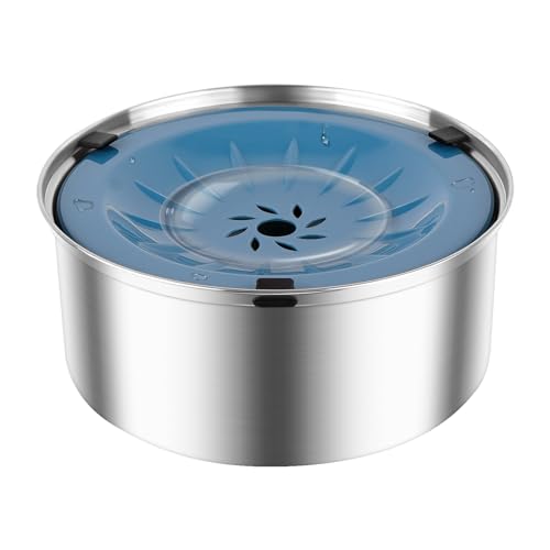 3L/101oz Dog Water Bowl No Spill Stainless Steel Pet Water Dispenser Large Capacity Travel Water Bowl No Splash Slow Water Bowl for Dogs and Cats, Non-Slip, Grey Plastic Floating Disk