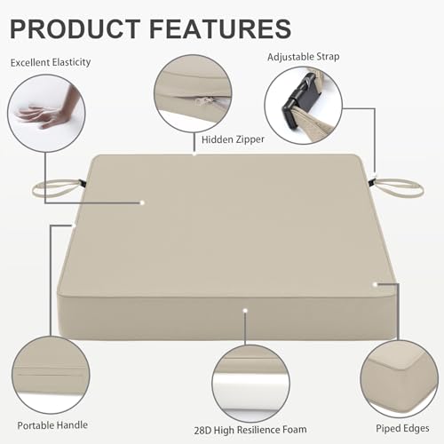 Favoyard Patio Chair Cushions 19 x 19 x 3 Inch Waterproof Outdoor Set of 2, Beige Q67095