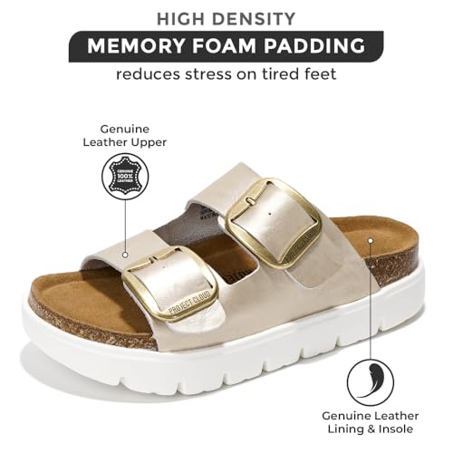 Project Cloud Genuine Leather Platform Wedge Sandals for Women with Memory Foam Insole A28730