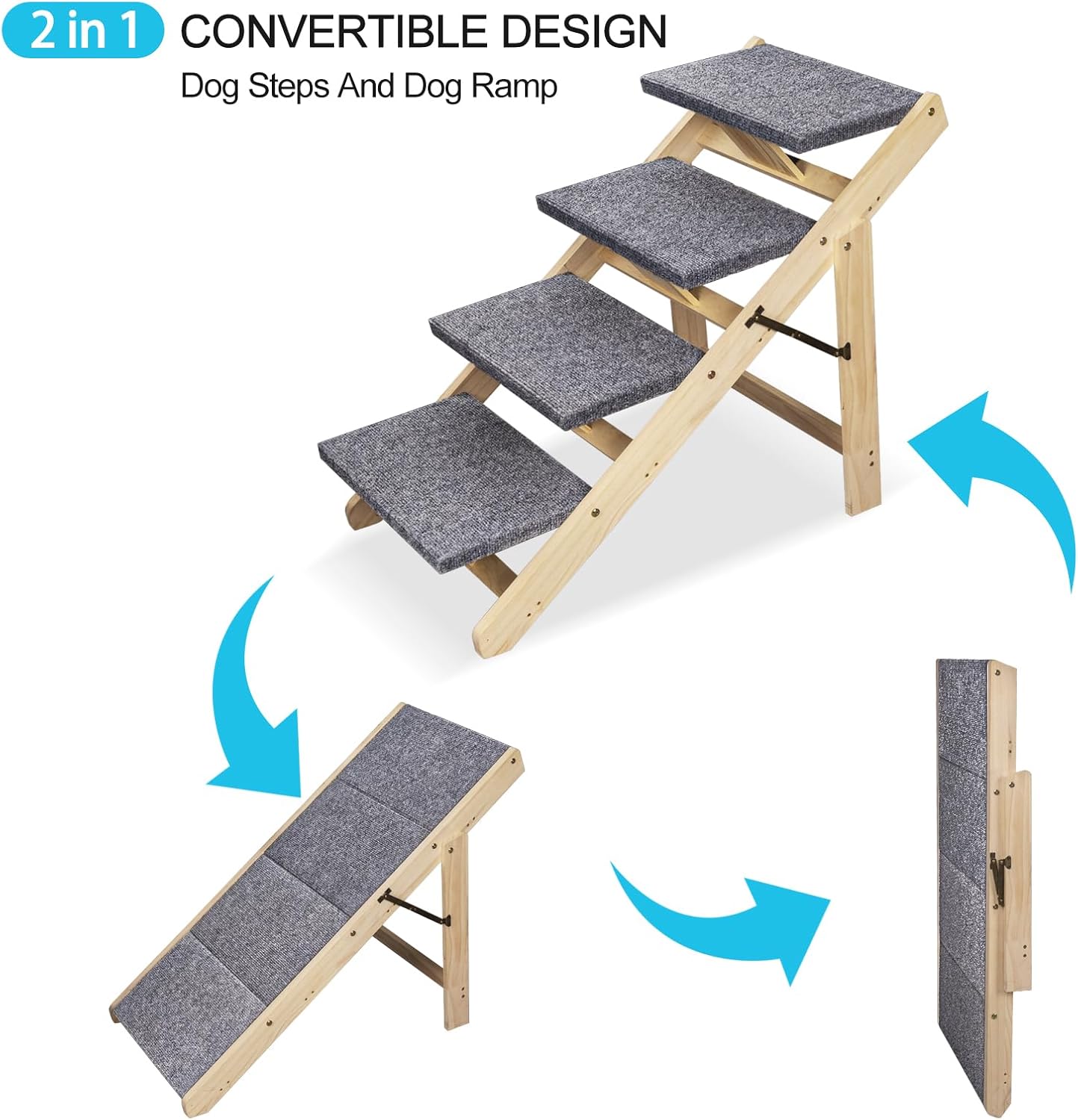 Foldable Wood Pet Stairs & Ramp with Non-Slip Pads for Dogs and Cats H153585