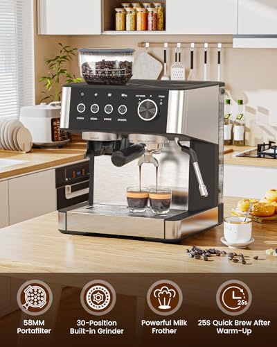 Espresso Machine with Grinder, 20 Bar, Milk Frother H74146