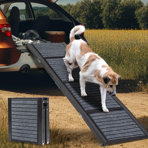 67” Dog Ramps Foldable - 17" Wide Pet Steps Non-Slip Rug Surface for Cars, SUV & Trucks Under 29inch High, Dog Ladders for Medium Small Dogs Up to 100Lbs