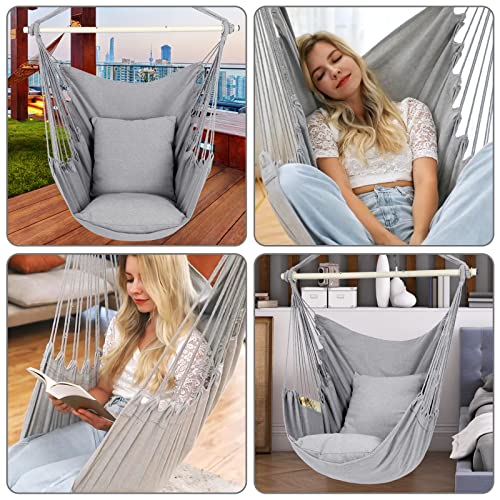 Y-STOP Hammock Chair Hanging Rope Swing with 2 Cushions, Beige I74503