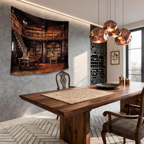 QGHOT Medieval Bookshelf Tapestry Vintage Library Wall Hanging P36533