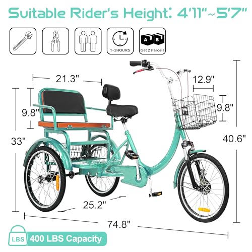 MOOITZ Adult Tricycle 20 Inch 3-Wheel Low Step-Through Cruiser Bike with Baskets X437