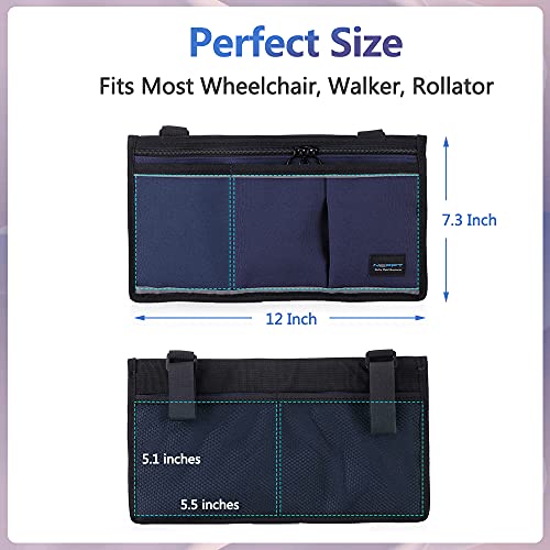 NEPPT Wheelchair Bag Walker Pouch with Phone Holder for Armrest, Dark Blue G339