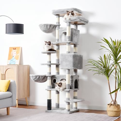 Hey-brother Cat Tree 74 inches Multi-Level XL Cat Tower for Indoor Cats, Light Gray X944591