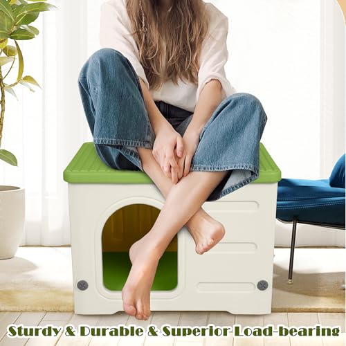 Plastic Cat House for Outdoor Indoor Use, Stackable, Insulated, Waterproof - Green C65779