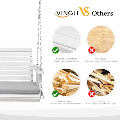 VINGLI Heavy Duty 880 LBS Patio Wooden Porch Swing with Extra Cushion, 5 FT Y211
