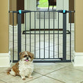 MidWest Homes for Pets 29 Inches Tall Walk-Though Steel Pet Gate, Pressure Mounted Dog Gate with Glow Strip Measures 29H x 29.5-38W Inches & Includes two 3-Inch-Wide Extensions, Graphite