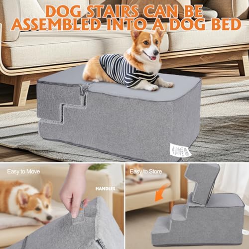 Topmart Dog Stairs for Small Dogs, 4-Step, Folding with Washable Cover T695544