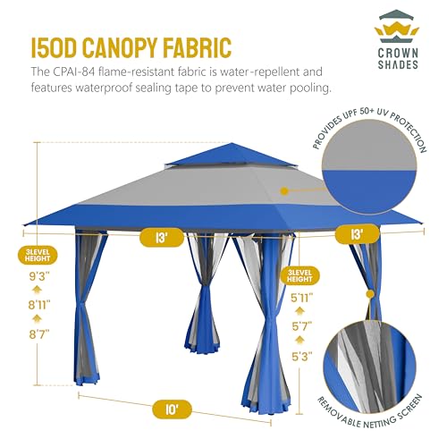 CROWN SHADES 13x13 Pop Up Gazebo with Wheeled STO-N-Go Cover Bag (Grey) N449398