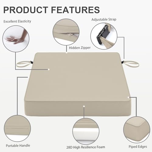 Favoyard Patio Chair Cushions 19 x 19 x 3 Inch Waterproof Outdoor Set of 2, Beige Q67095