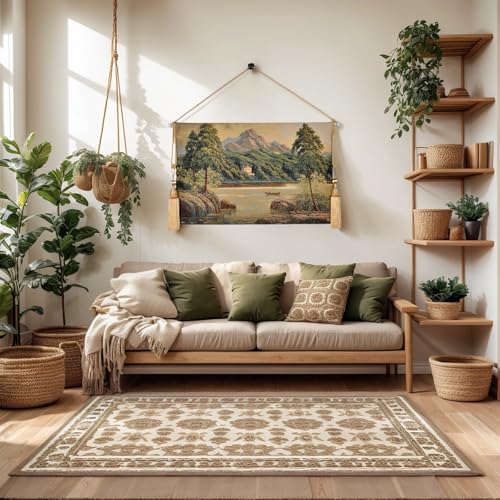 Vintage Nature Tapestry Wall Hanging with Telescopic Rod & Tassels I9744