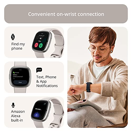 Fitbit Sense 2 Advanced Health Smartwatch with ECG, SpO2, GPS, Lunar White/Platinum B55578