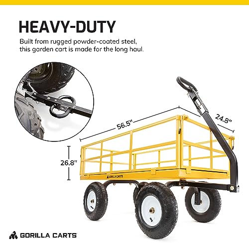 Gorilla Carts Steel Utility Wagon with Removable Side Panels, 1000 lb Capacity, Gray U674568