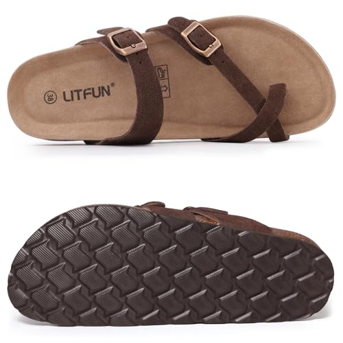 Litfun Women's Suede Cork Footbed Sandals with Adjustable Buckle R84792