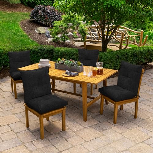 Arden Outdoor Plush Tufted Dining Chair Cushion, 21 x 40, Black Cabana Stripe I23003