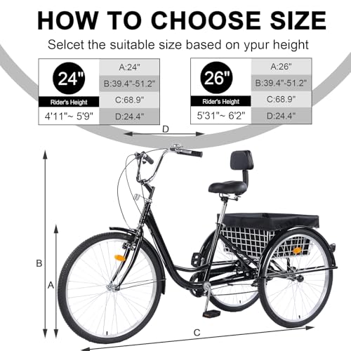 Adult 3-Wheel Tricycle 24/26-Inch 7-Speed with Basket D757