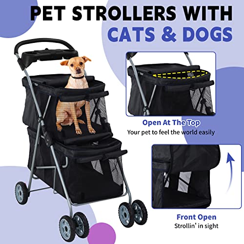 Pets Double Pet Stroller 4 Wheel Folding Dog Cat Travel Carrier, Pink P620297
