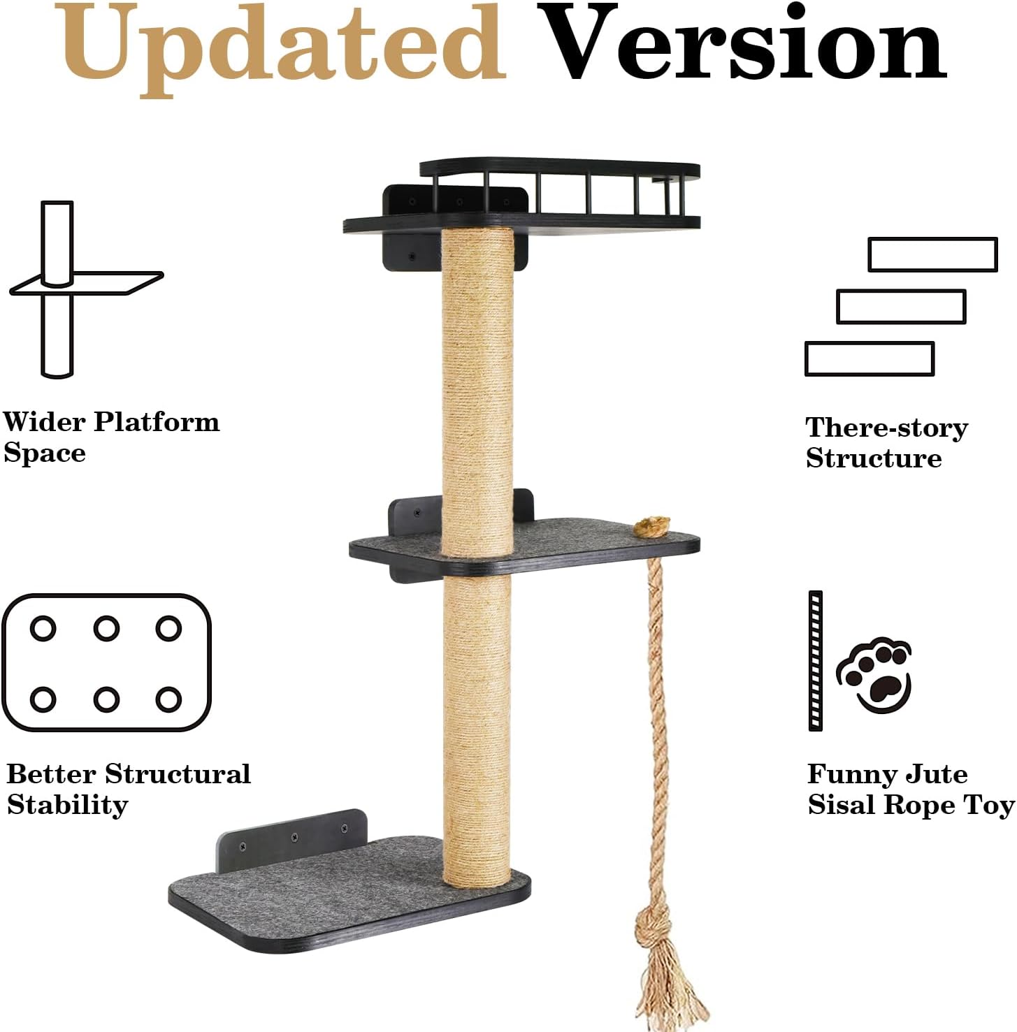 Wall-Mounted Cat Shelves 3-Tier Cat Tower with Scratching Post T619