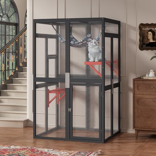 Wooden Catio Outdoor Cat Enclosure with Window Access (Black) D5959