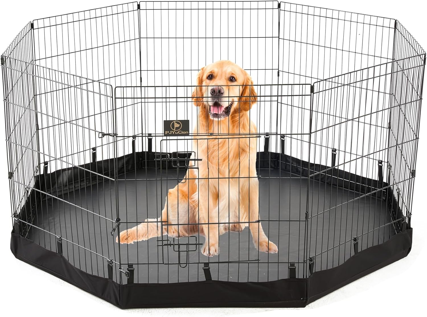 PJYuCien 8 Panel 24" W x 36" H Foldable Exercise Metal Pet Playpen with Door, Bottom Pad, Dog Fence/Puppy Pen/Rabbit Yard/Small Animal Kennels, Indoor/Outdoor.