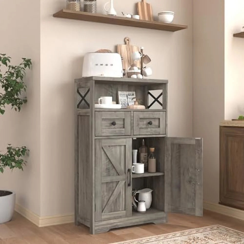 HJZUINIUNIU Farmhouse Cabinet with Drawers Freestanding Kitchen Pantry Rustic Grey I86092