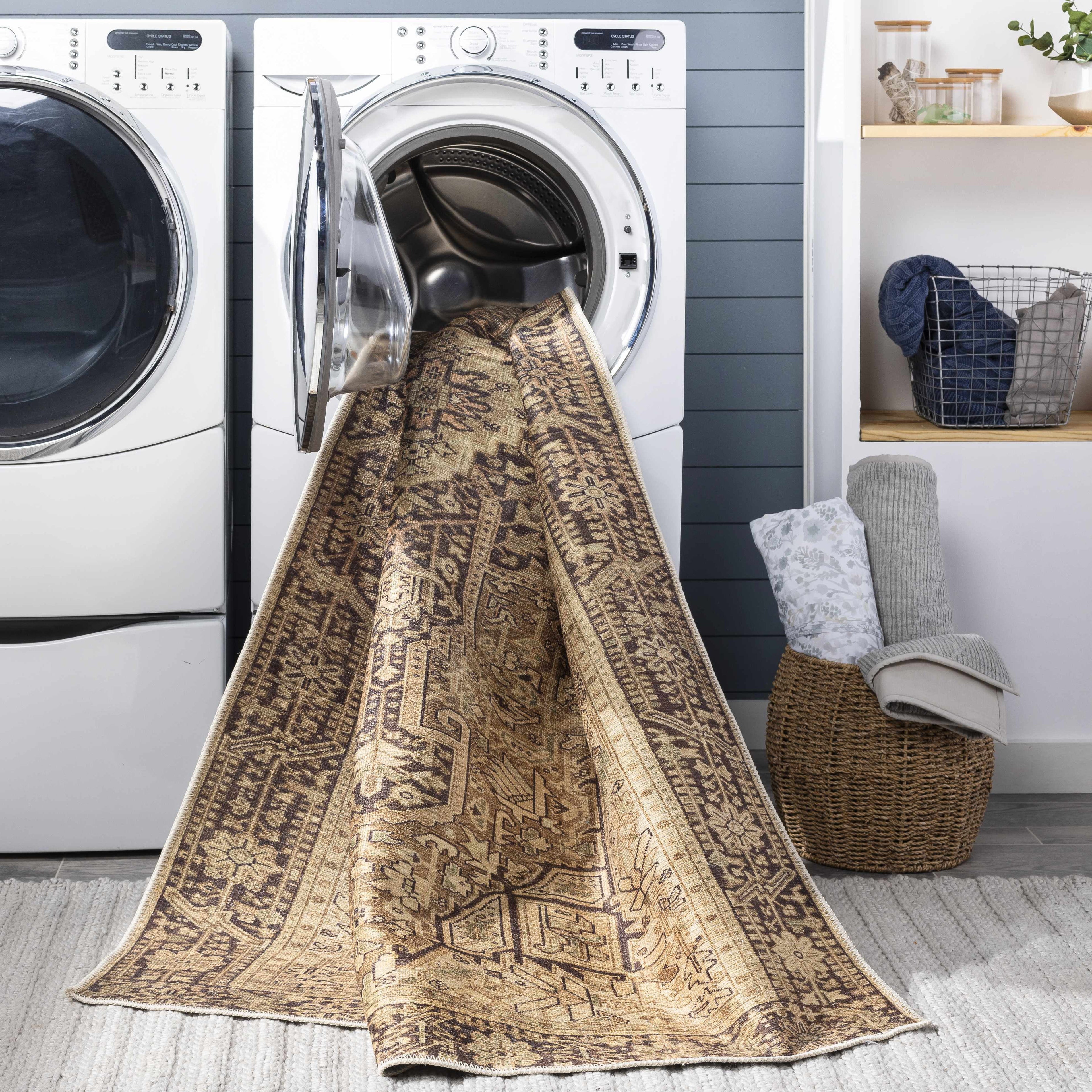 Hauteloom Buliran Traditional Machine Washable Area Rug Brown Green 7'10" x 10'2" Q78028