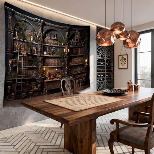 QGHOT Medieval Bookshelf Tapestry Vintage Library Wall Hanging P36533