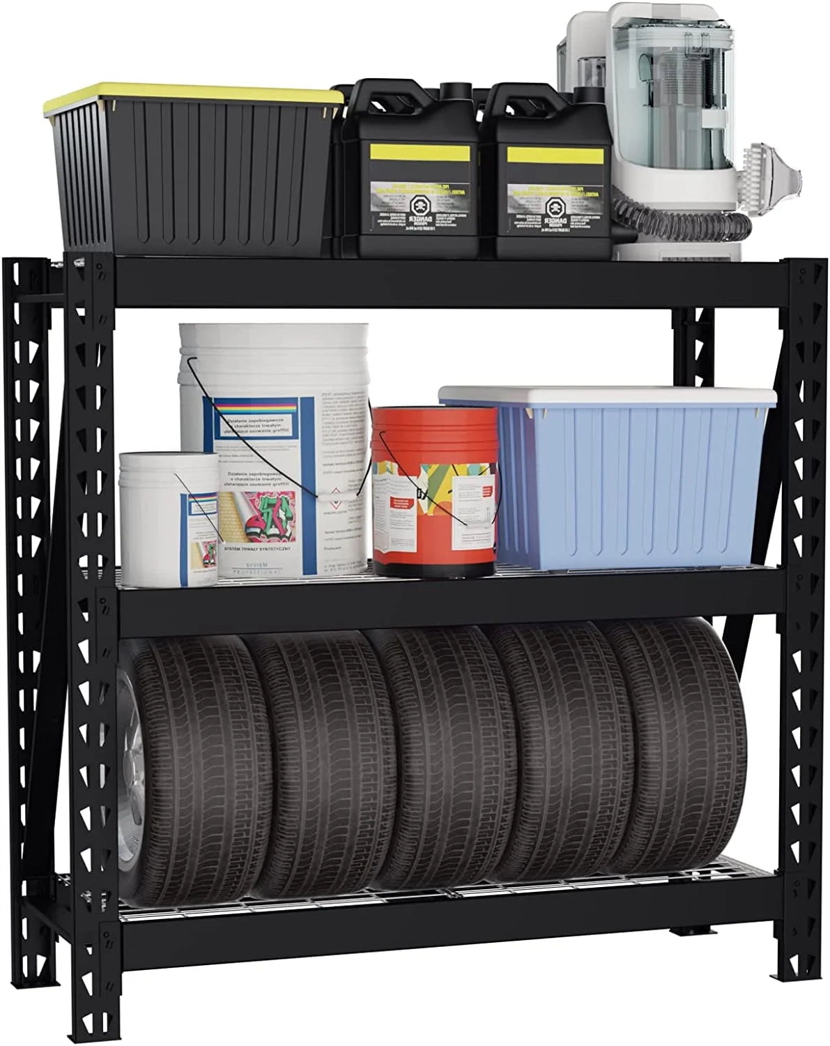 WORKPRO 3-Tier Garage Shelving Unit, Heavy Duty Metal Storage Rack, 50”W x 47”H x 18”D Height Adjustable, Industrial Shelving for Garage, Warehouse, Shop, 5400 LBS Load Capacity