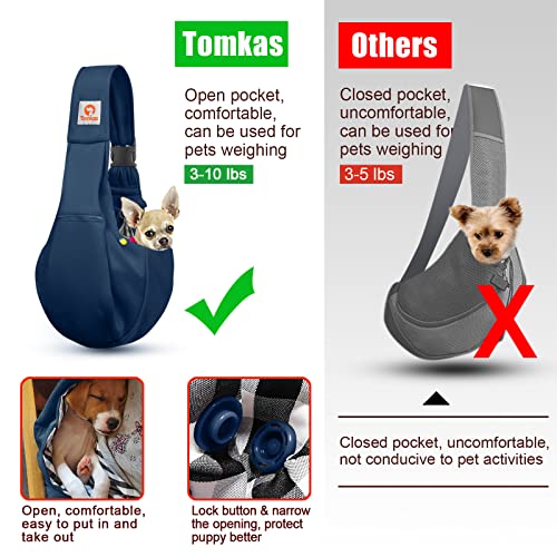 Tomkas Small Dog Sling Carrier - Adjustable Strap, Zip Pocket, Black K176